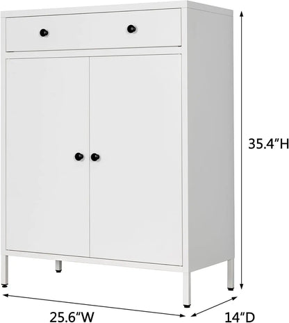 Metal Storage Cabinet with Drawer and Doors, and legs