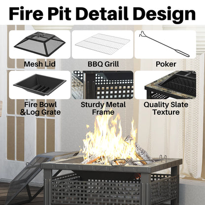 30 Inch Square Outdoor Fireplace Table w/ Mesh.