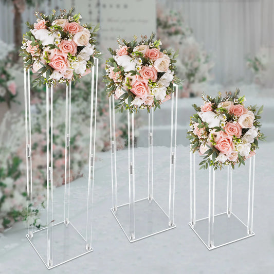 3 Pieces Acrylic Home decoration Vase Centerpiece Transparent Columns Flower.