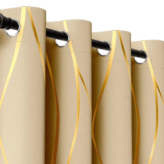 2Pcs Golden Wave Blackout Curtains Thermal Insulated