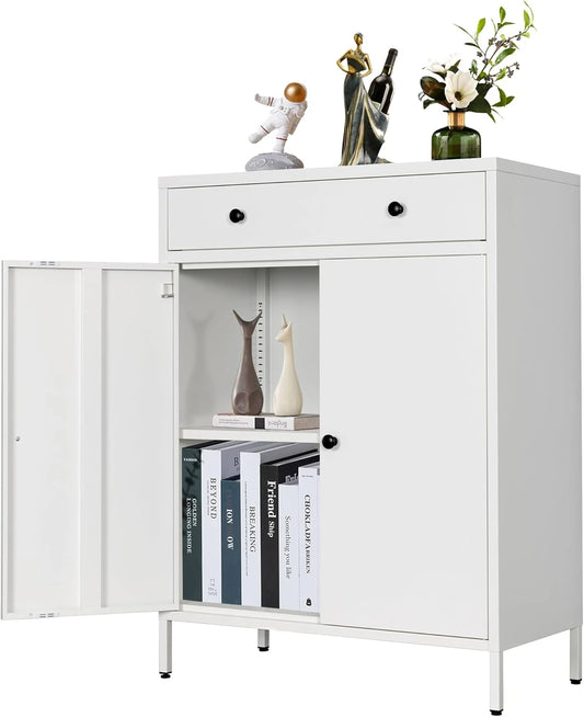 Metal Storage Cabinet with Drawer and Doors, and legs