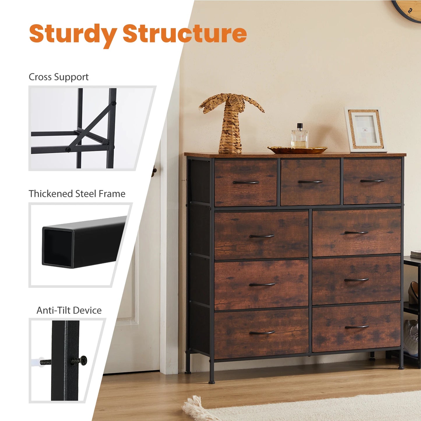 JHK  9 Fabric Storage Dresser Chest Organizer Clothes Cabinet