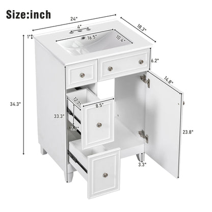 24-Inch Bathroom Vanity Cabinet with Ceramic Sink,