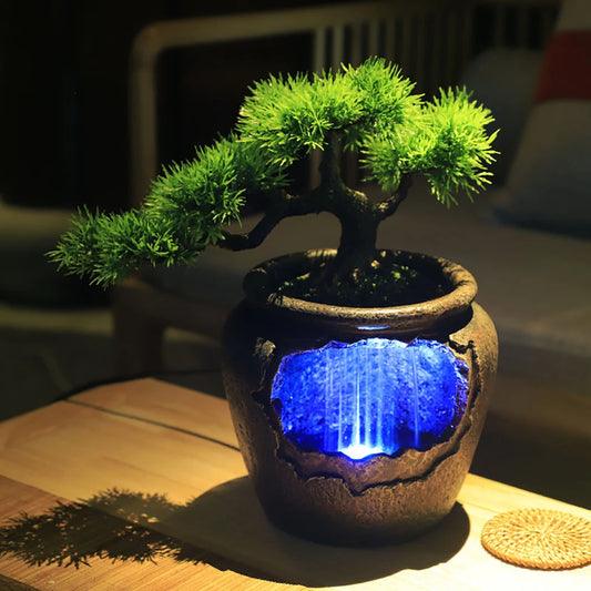 Relaxation Desktop Waterfall Fountain with LED Light Wealth Ornaments