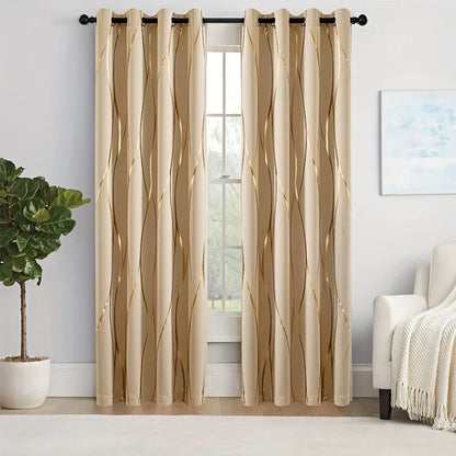 2Pcs Golden Wave Blackout Curtains Thermal Insulated