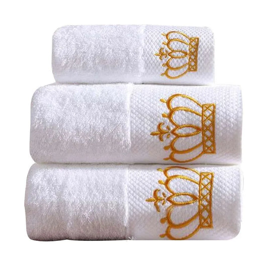 Embroidered Crown White bath towel And Washcloths