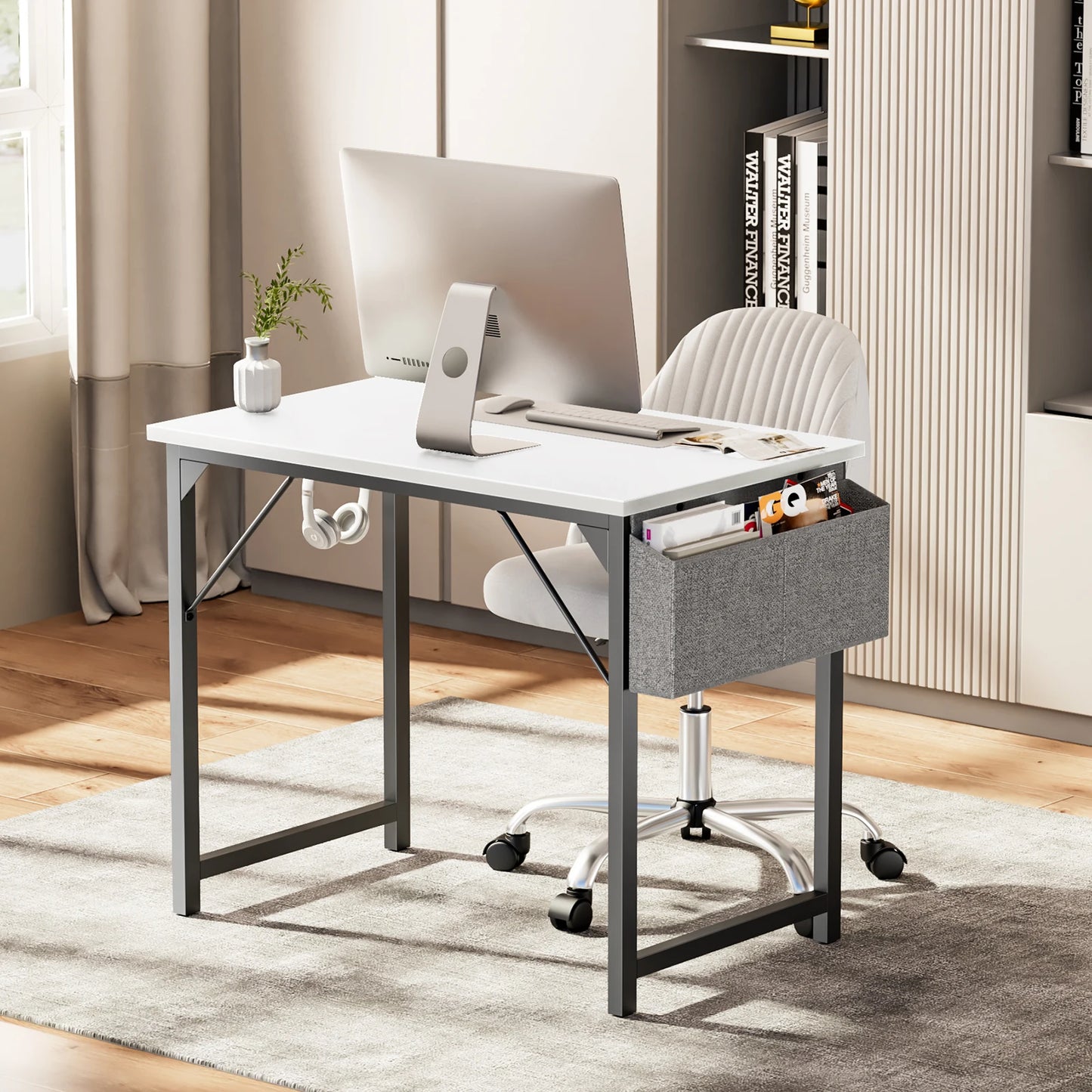 JHK Computer Writing Study Desk with Side Bag Headphone Hook Easy Assembly