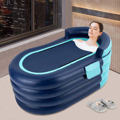 Inflatable adult bathtub with wireless electric air pump.