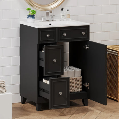 24-Inch Bathroom Vanity Cabinet with Ceramic Sink,