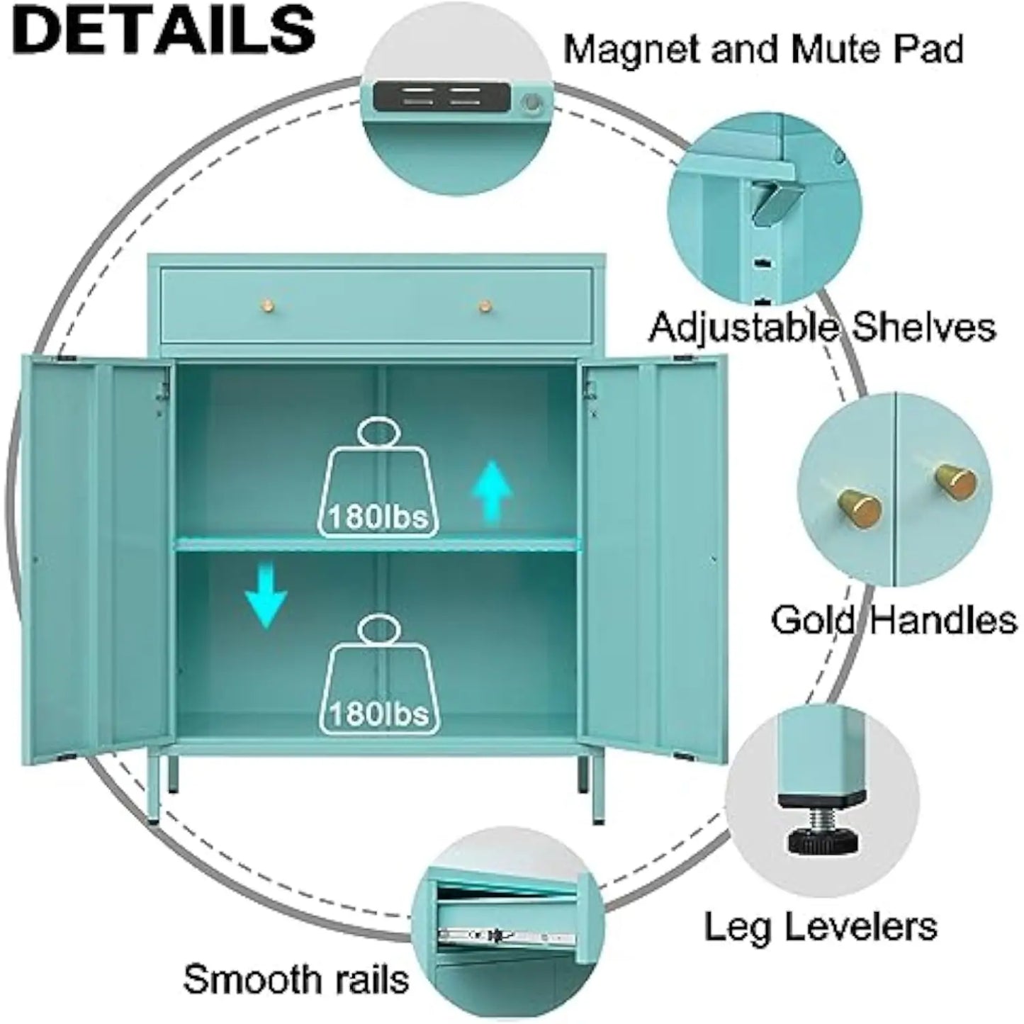 Metal Storage Cabinet with Drawer and Doors, and legs