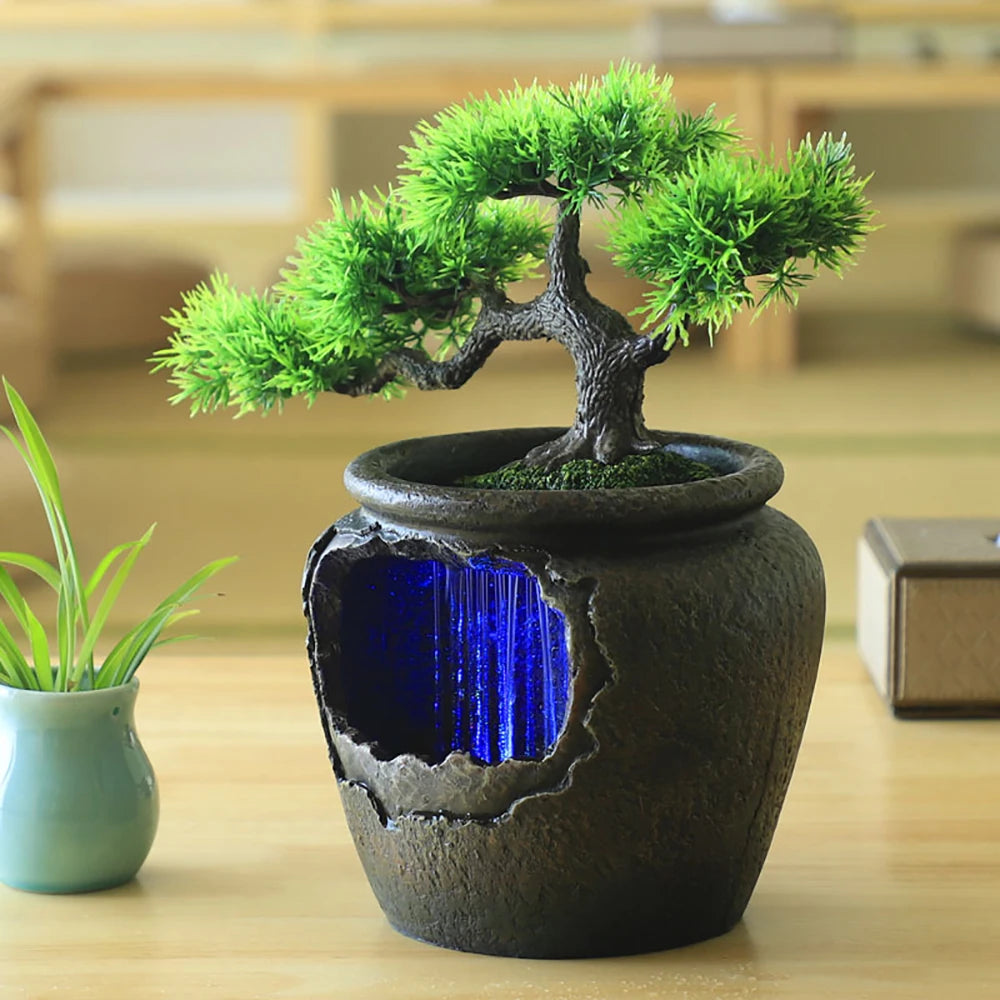 Relaxation Desktop Waterfall Fountain with LED Light Wealth Ornaments