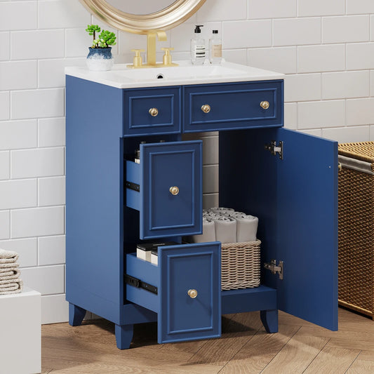 24-Inch Bathroom Vanity Cabinet with Ceramic Sink,