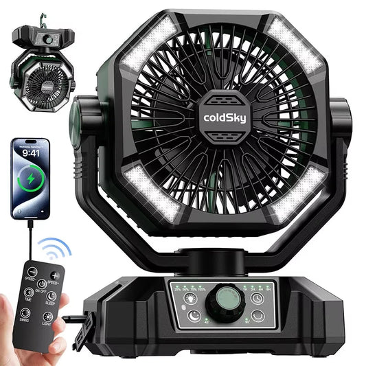 Camping Fan with 4 LED Lantern 8 Speeds Outdoor