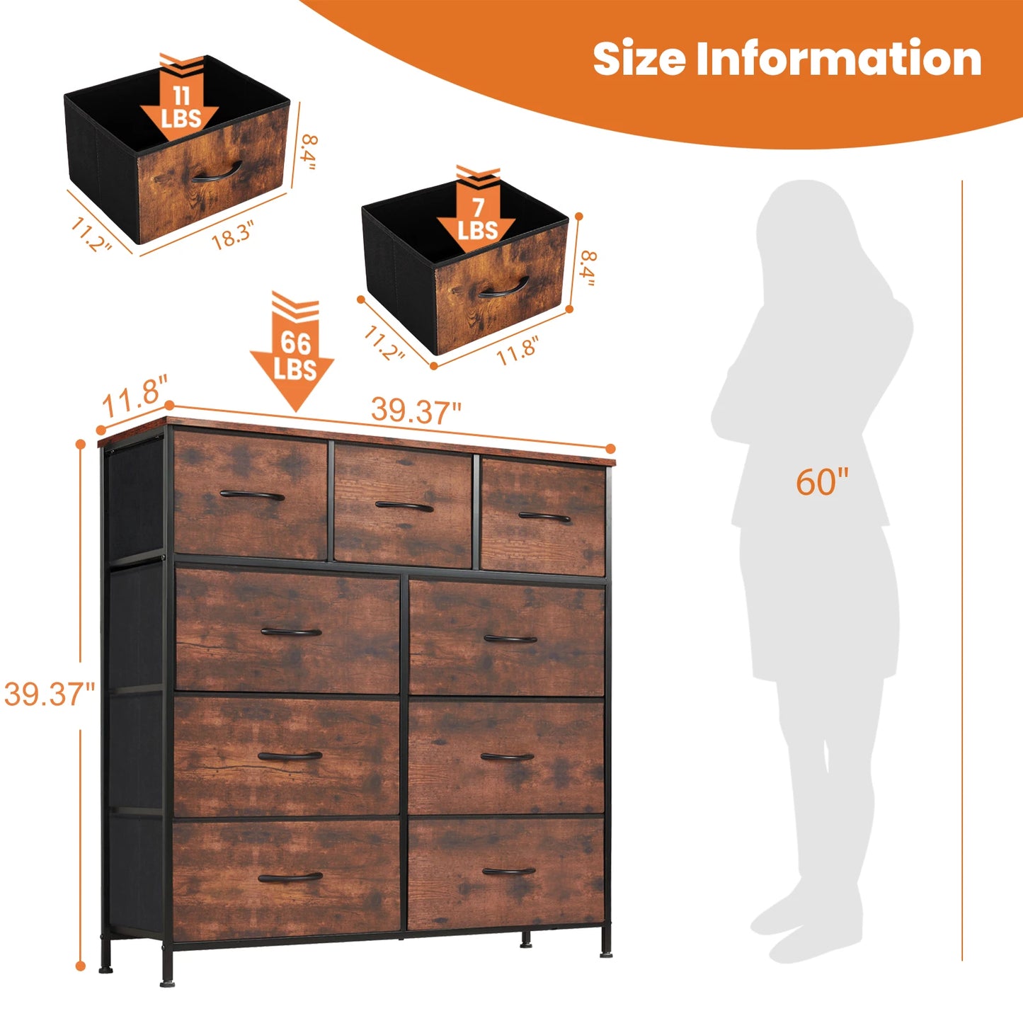 JHK  9 Fabric Storage Dresser Chest Organizer Clothes Cabinet