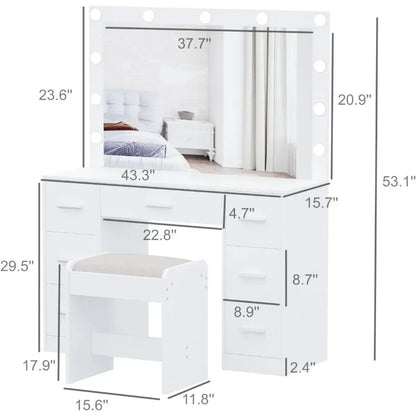 Vanity Table Set with Lighted Mirror,